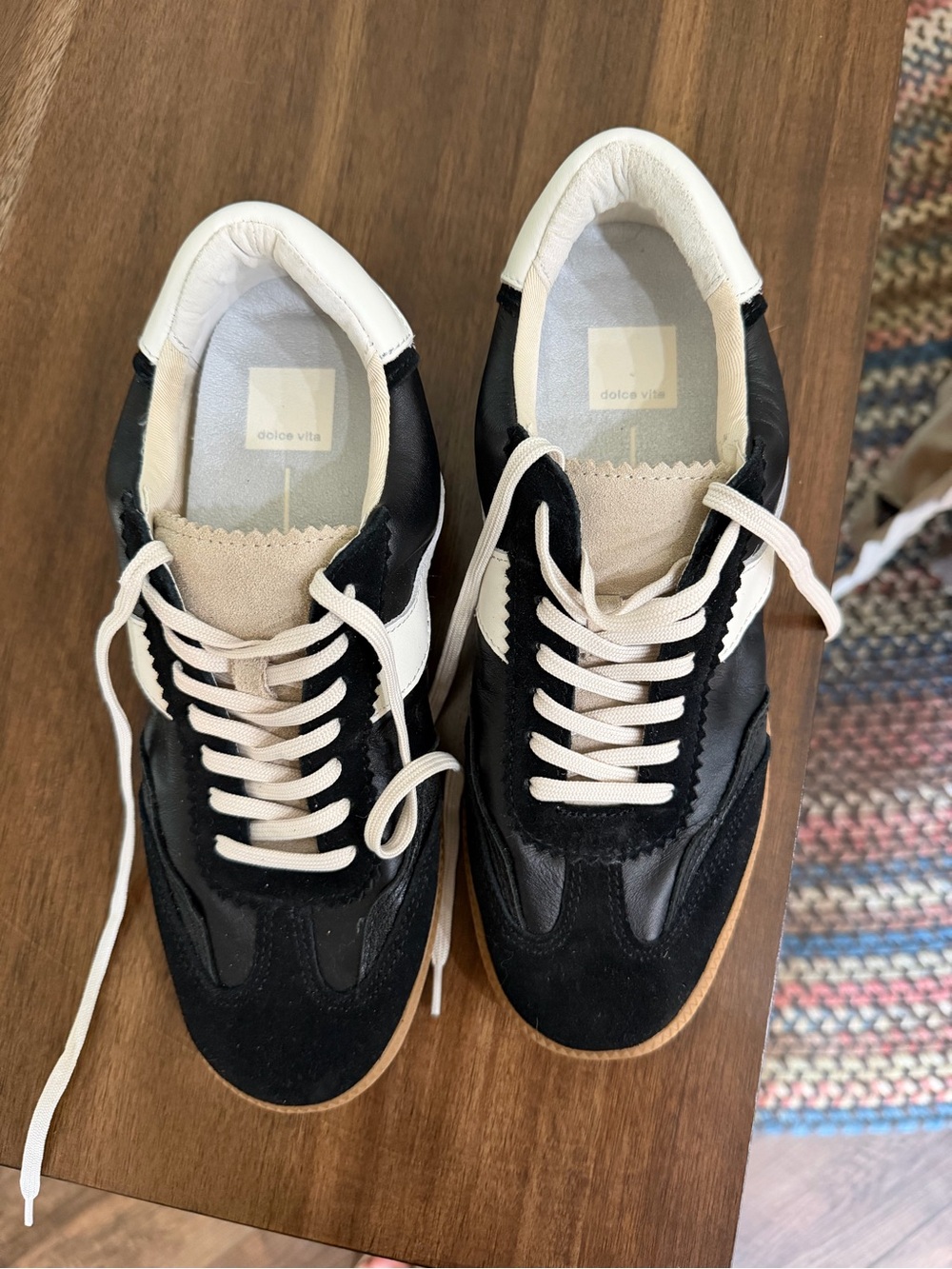 Dolce Vita Black and White Suede-Trim Sneakers